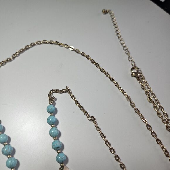 Gold Tone Long Necklace With Turquoise And Tassel Pendant 40 To 43" - Picture 10 of 13